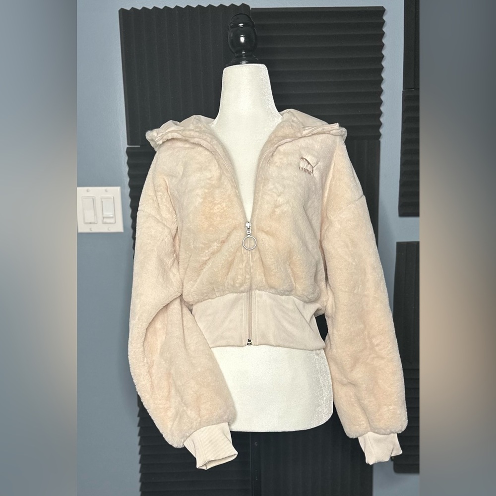 Puma Faux Fur Bomber Jacket with Hoodie